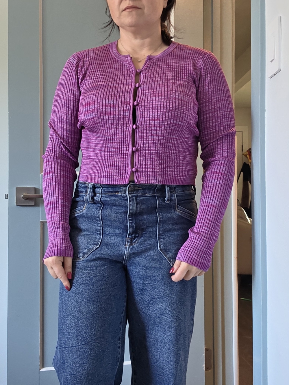 Ramy Brook Ribbed Cropped Cardigan in Bright Purple